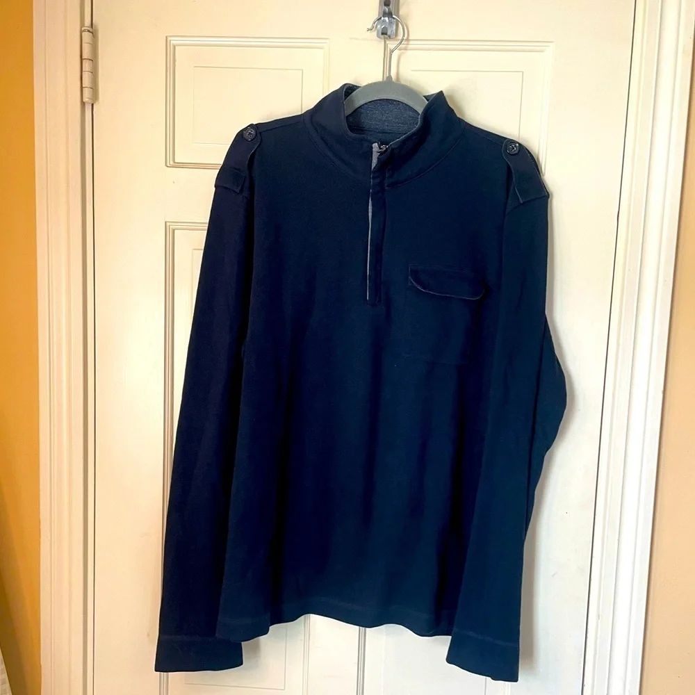 Banana Republic Mens Pullover XL Dark Blue Sweater Long Sleeve Fleece 1/4 Button